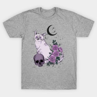 Goth Cat with Skull and Roses T-Shirt